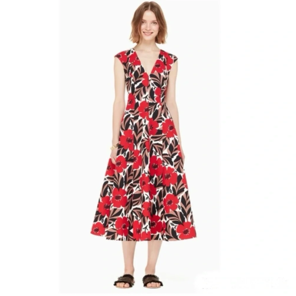 Kate Spade Dress Desert Muse Poppy Field Structured Midi ASO Celeb Event Wedding